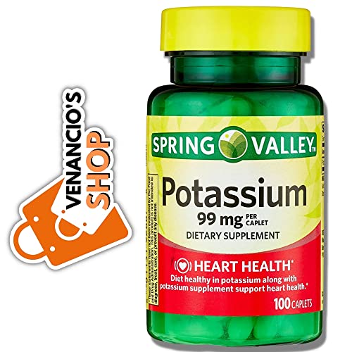 Spring Valley Potassium Dietary Supplement, 99 Mg, 100 Caplets For Heart, Nerve & Muscle Function + Includes Venancio’sfridge Sticker #TOP7