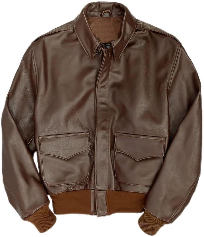 Classic Brown Bomber Leather Jacket men – Lambskin Leather motorcycle jacket Flight Style with Front Pockets, RibbedCuff.