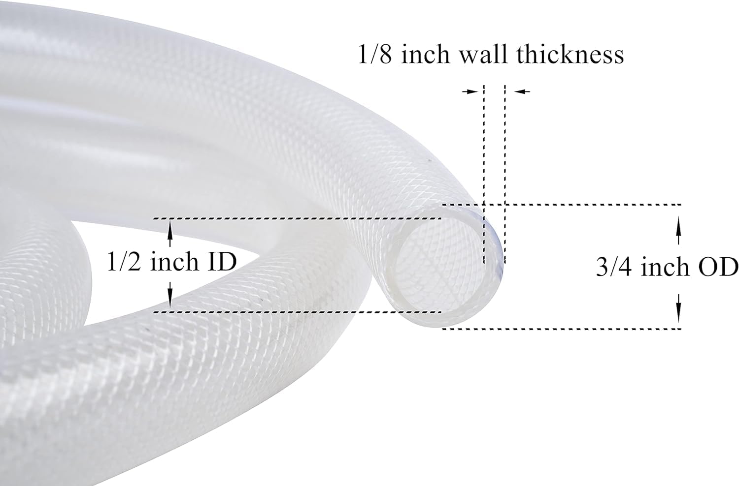 1/2" ID x 3/4" OD - 25 Ft High Pressure Braided Clear PVC Tubing Flexible Vinyl Tube, Heavy Duty Reinforced Hose Tubing, BPA Free and Non Toxic