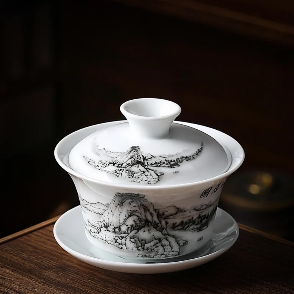 Gaiwan porcelaine bleue et blanche pour infuser le thé sans amertume 140ml