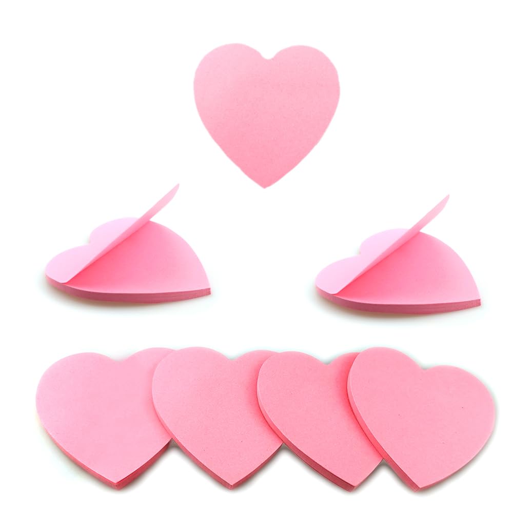 FAZHBARY 6 Pack Pink Heart Shaped Sticky Notes Self-Stick Sticky Notes for School Office