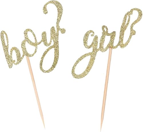 Miniatura 3 de 24 adornos dorados para cupcakes para niños o niñas con purpurina para fiesta de revelación de género, boda, baby shower, fiesta de cumpleaños,