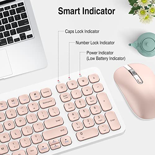Wireless Keyboard Mouse Combo, Cimetech Compact Full Size Wireless Keyboard And Mouse Set Less Noise Keys 2.4G Ultra-Thin Sleek Design For Windows, Computer, Pc, Notebook, Laptop (Bright Pink) #TOP6