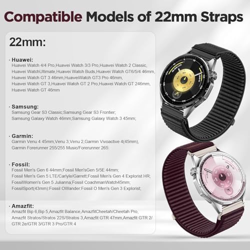 Image of XMUXI One Click 22mm Watch Band Compatible with Huawei Watch GT 6 /GT5 /GT4 /GT3 /GT2 46mm Strap Quick Release 22mm for Forerunner 265 /255 /Venu 4 45mm /Venu 3 /Venu 2 /Vivoactive 4,Bip 6 Nylon Bands