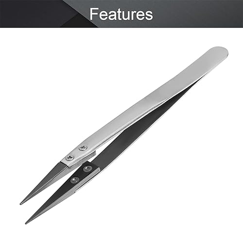 Miniatura 3 de Utoolmart Pinzas de cerámica de precisión, no conductoras, resistentes al calor, pinzas rectas antiestáticas, puntiagudas plateadas, color negro,