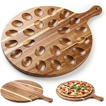 HANSGO Deviled Egg Platter, Wooden Round Deviled Egg Charcuterie Board Tray Holder Carrier with 24 Holes for Kitchen Countertops