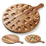 HANSGO Deviled Egg Platter, Wooden Round Deviled Egg Charcuterie Board Tray Holder Carrier with 24 Holes for Kitchen Countertops