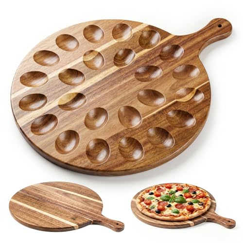 HANSGO Deviled Egg Platter, Wooden Round Deviled Egg Charcuterie Board Tray Holder Carrier with 24 Holes for Kitchen Countertops