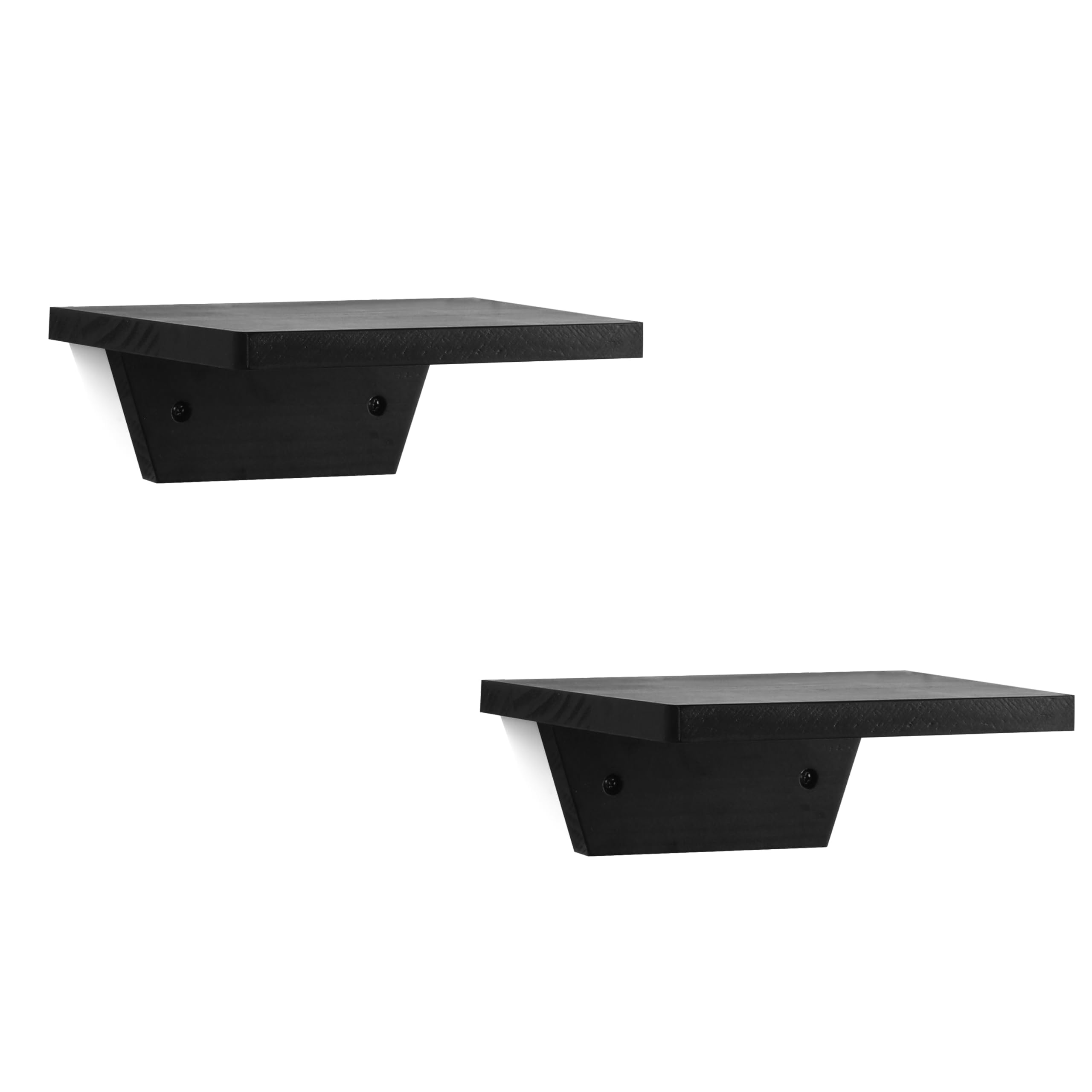 SEEKMOO Small Floating Shelves,Speaker Shelf,Trapezoid Wall Shelf for Table Lamp Plants Display,Decorative Wood Ledges Chic for Living Room,Bedroom,Kitchen,Office,Pine,20X15CM,2 Pack,(Black)