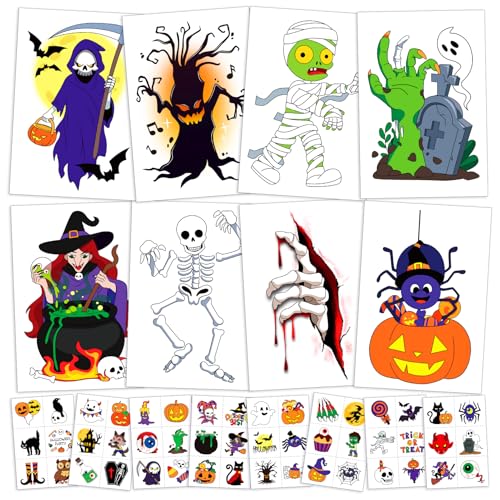 Leesgel Halloween Decorations, Temporary Tattoos for Kids (56 Styles) - Fake Tattoo Stickers for Boys & Girls, Trick or Treat, Party Favors, Accessories, Goodie Bag Stuffers, Prizes for Kids Classroom
