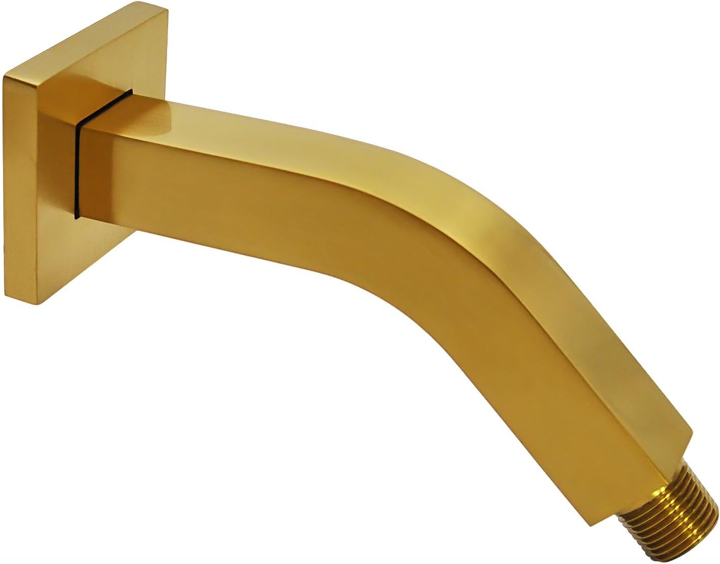 Solid Brass 6 inch Shower Arm and Flange, 1/2 NPT Tapered Threads | Square, Anti–Scratch O–Ring Flange, Wall Mount, Soldered 1/2 NPT, Matte Brushed Gold, Shower Arm Extension, Bathroom Remodel