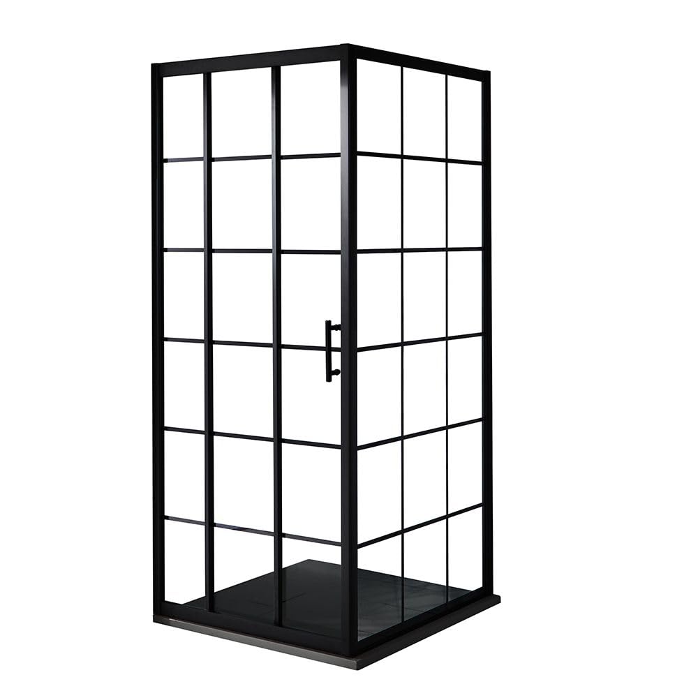 Milano Graphite Barq Black Grid Corner Triple Sliding Door Shower Enclosure Tray - 900Mm X 800Mm