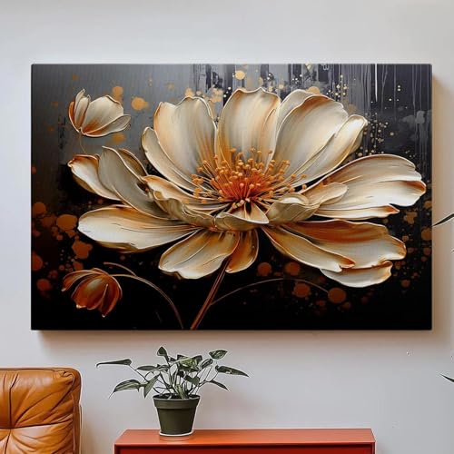 Peinture florale dorée pour illuminer un salon et habiller un grand mur