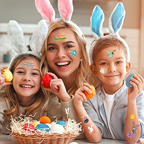 Easter Temporary Tattoos For Kids, 10 Sheets Easter Eggs Rabbit Tattoos Stickers Bunny Carrot Chick Print Waterproof Fake Tattoo Stickers For Easter Holiday Party Supplies Making Decor #TOP6