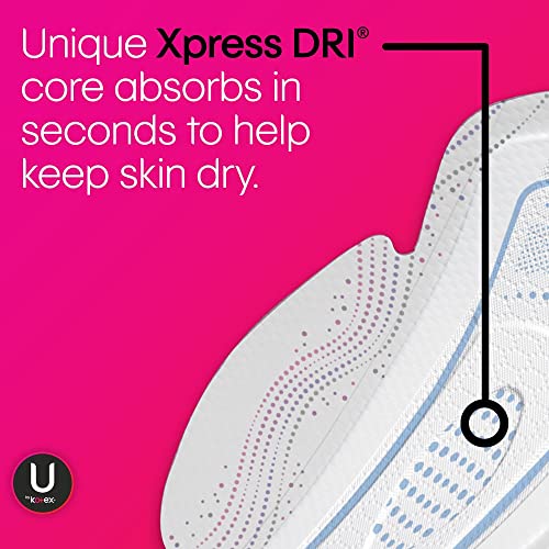 U by Kotex CleanWear Ultra Thin Feminine Pads with Wings, Regular Absorbency, 16 Count