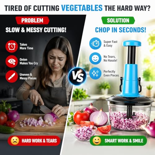Image of Chopper for Kitchen Use | Vegetable Chopper for Kitchen | Manual Push Chopper for Onion, Tomato & Vegetables | Hand Vegetable Cutter Machine for Salad, Fruits & Garlic