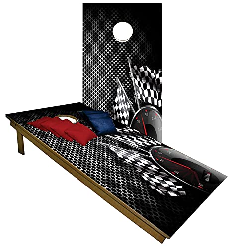 Cornhole Set -Checkered Flag Race Tailgate Cornhole Boards w Set of 8 Cornhole Bags!697