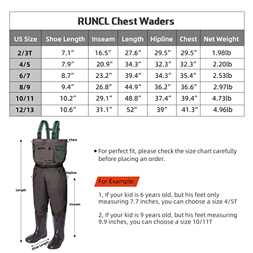 Runcl Kids Chest Waders With Boots, Youth Waders Breathable Waterproof - Reinforced Nylon/Pvc Outer Layer, Fishing Hunting Waders For Toddler & Children(Brown,6/7 Years Old) #TOP2