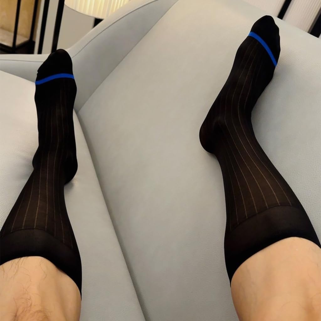 Mens Sheer Business Dress Socks Long Over the Calf Dress or Work Socks Nylon Dress Socks Knee Highs Dress Socks