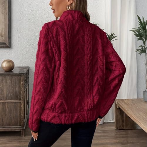 Rikbuig Maroon 3/4 Zip Pullover Womens Fleece Oversized Half Zip Sweatshirt - image 2