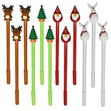 Maydahui 12PCS Christmas Theme RollerBall Pens Black Gel Ink Xmas Tree Snowman Reindeer Santa Claus...