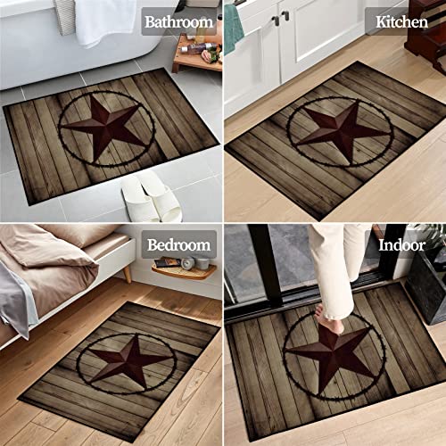 Western Texas Star Indoor Doormat For Home Entrance 16X24 Inche, Retro Brown Wooden Non Slip Absorbent Entrance Rug Machine Washable High Traffic Inside Dirts Trapper Floor Door Mat Entry Way Rug #TOP4