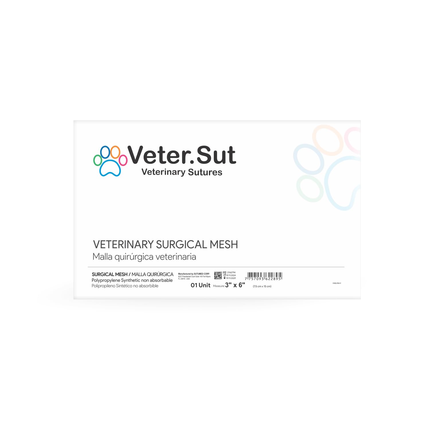 VeterSut Veterinary Surgical Mesh Polypropylene Synthetic Non-Absorbable Mesh Size 3" x 6"