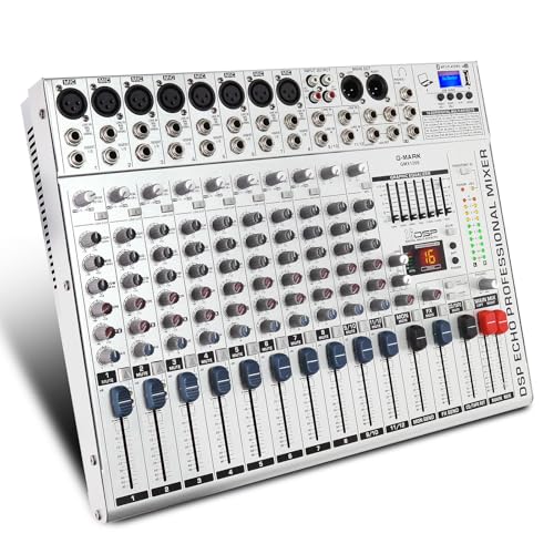 G-MARK GMX1200 DJ Mixer 12 Channel Professional Audio Mixer USB Mixing Console Music Studio 8 Mono 4 Stereo 7 Band EQ 16 Effect Podcast Streaming Audio Interface