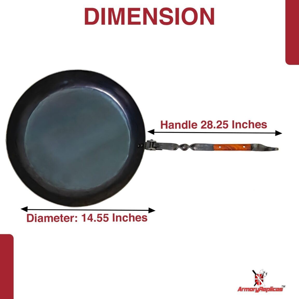 Armory Replicas™ Convenient Company Heavy Duty Folding Frying Pan – Hand-Forged Large 14.55" Outdoor Cookware with Walnut Handle