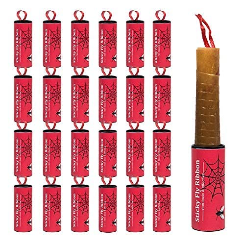 24 Pack Sticky Fly Strips Fly Ribbon, Fly Paper Bug Strips, Effective Fly Catcher Tape for Kitchen, Fruit Fly Traps Mosquito Gnats Indoor, Outdoor