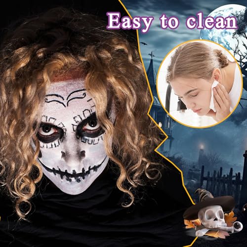 Black White Face Body Paint Set,Professional Oil Based Face Painting Kit with 2 Brushes,Halloween Face Paint SFX Makeup Palette Kit for Skull Costume Party Skeleton Cosplay Clown Art Theater - Image 7