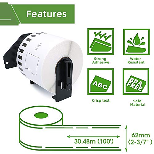COLORWING Compatible DK-2205 Address Labels 2.4 inch x 100ft (62mm x 30.48m) Continuous Paper Labels for Brother QL-820NWB QL-800 QL-810W QL-700 QL-710W Label Printers, 8 Rolls+1 R image 2
