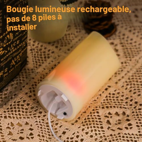 Bougies LED rechargeables avec télécommande câble charge pour déco intérieur - 6