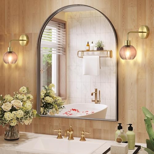 Image of Vintage Battery Operated Wall Sconces Set of Two 2,Wireless Rechargeable Wall Sconce with Remote,Gold Wall Lamp with Glass Lampshade,Dimmable Wall Light Fixtures For Bedroom Bedside Living Room Decor