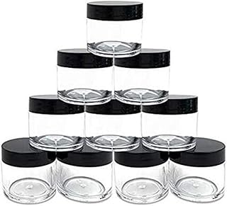 30g 30ml/1oz Refillable Black and White Plastic Screw Cap Lid with Clear Base Empty Cosmetic Jars for Nail Powder Bottles Eye Shadow Container Lot Powder Storage Container (Pack of 10) (Black Lid)