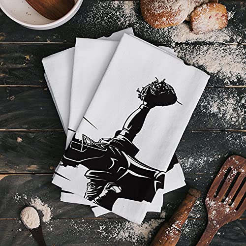 Zfuncing Kitchen Towels Dish Cloth 4 Pack Baseball Catcher Athlete Soft Absorbent Dish Towel Reusable Cleaning Cloths Tea Bar Hand Towels Black And White Sport Player Art Drying Dishcloth For Dishes #TOP1