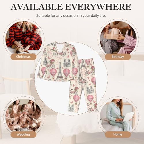 Image of Women'S Long Sleeve Pajama Set Soft Loungewear Button-Down Top & Elastic Waist Pants S- 2XL