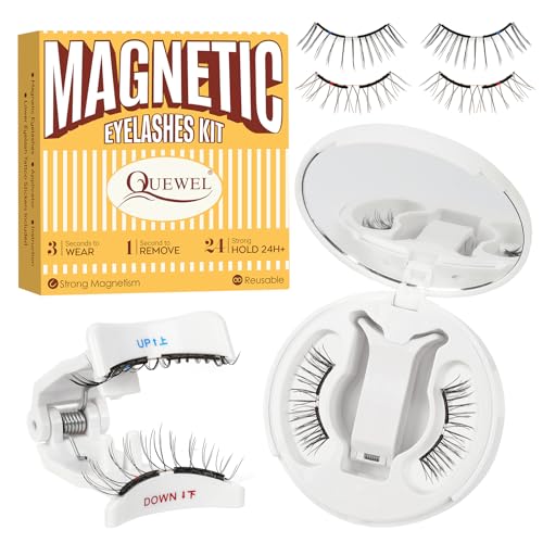 Pestañas magnéticas QUEWEL con aplicador, versión mejorada, 1 par de pestañas magnéticas suaves, sin pegamento, reutilizables, aptas para principiantes (Soft Magnet-C-02)