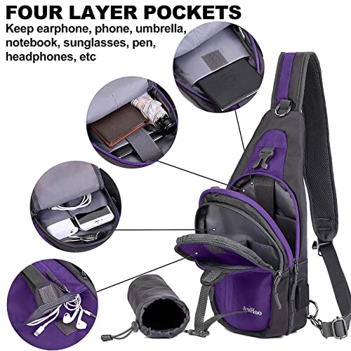 Amhoo Sling Backpack Chest Shoudler Crossbody Bag Water Resistant Hiking Daypack Small Purple #TOP3