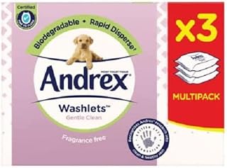 Andrex Washlets, Flushable Gentle Clean Toilet 3*40 Tissue Wipes.