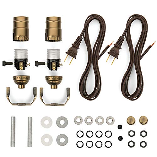 antique cord - I Like That Lamp DIY Lamp Wiring Kit, Antique Brass Socket & 12FT Brown Cord (2 Pack), For Making & Fixing Table or Floor Lamps, Repair & Rewire Vintage Lighting Fixtures, Complete Hardware Set