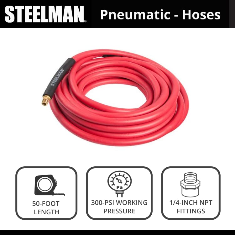 STEELMAN 50 Fuß Gummischlauch 3/8 Zoll – Mit 1/4 Zoll NPT Armaturen, 300 PSI, Knickfest