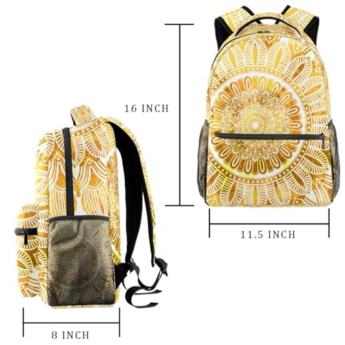 Sac à dos d'école fille et garçon avec grand compartiment de voyage mandala jaune - 2
