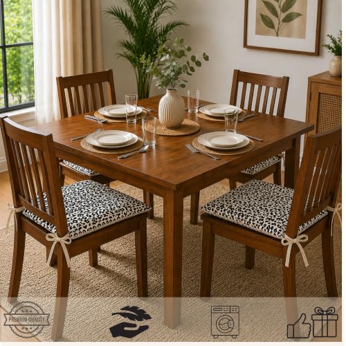 Image of Pack of 2 Washable Reversible Woven White and Black Seat Cushions with Micro Fiber Filler & Ties, Size 16 x 16 Inches | 40 x 40 cm for Sitting, Pooja, Dining Table, Outdoor
