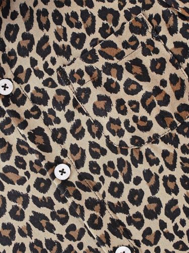 Image of Niren Enterprise Cotton Fabric Casual Half Sleeve Leopard Printed Pattern Kids Boys Shirt Brown Black Colour
