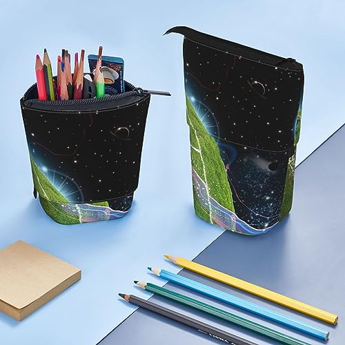 Trousse à crayons télescopique noir motif jeu spatial avec fermeture éclair rigide taille unique