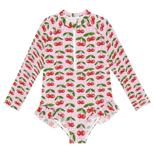 Cherry Fruit Girls Long Sleeve Rashguard Swimsuit UV Protection One-Piece Swimwear Bathing Suit B0404709
