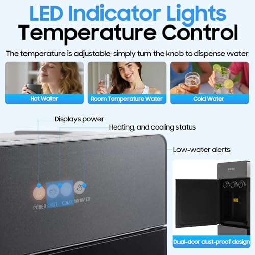 Image of Bottom Loading Water Cooler Dispenser for 3 or 5 Gallon Bottles,3 Temperature Settings Hot,Cold & Room Water Dispenser with Empty Bottle Alert,Stainless Steel Finish,for Office Home