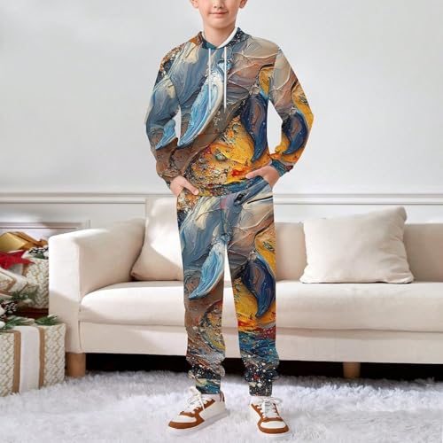 Boys Girls Pullover Hoodie Jogger Pants Kid Outfit Sweatshirt Sweatpants Set, Dolphin Ocean Psychedelic Abstract3