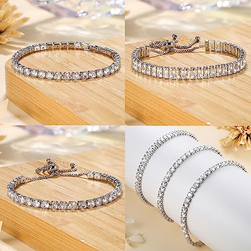 JeweBella 3PCS Tennis Bracelet Silver for Womens Girls Crystal Zirconia Slider Bracelets Adjustable Classic Tennis Bracelets Set Diamond Bracelet Jewellery Gift for Girlfriend,Mother,Wife,Friend - Image 7